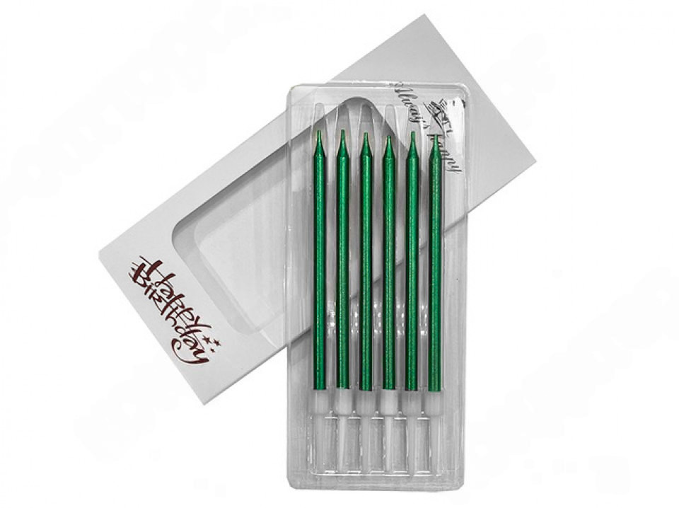 Набор свечей для торта «Happy Birthday» металлик (зеленый)