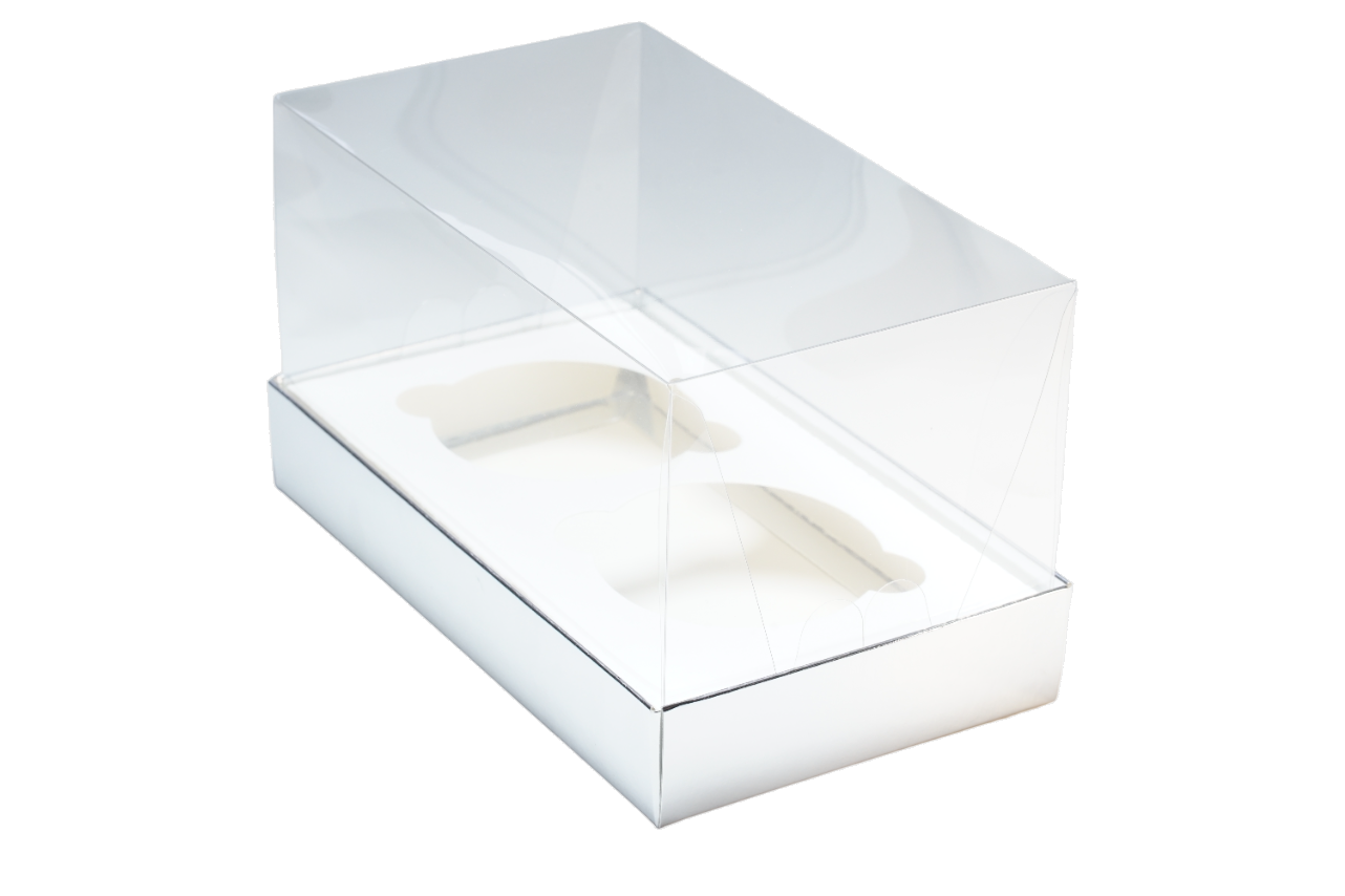 Коробка на 2 капкейк прозрачная (180х100х100) ETO (серебро)