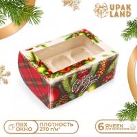 Коробка для 6 капкейков с окном «С Новым годом», 25×17×10 см