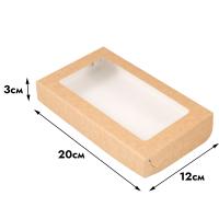 Коробка для печенья 20*12*3 см, крафт с квадратным окном