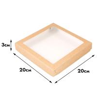 Коробка для печенья 20*20*3 см, крафт с квадратным окном