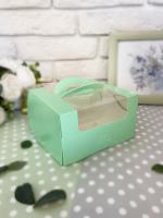 Коробка под бенто-торт с окном, мятный, 14 х 14 х 8 см