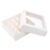 Коробка для пирожных и креманок 16 ячеек с окном, белая NEW