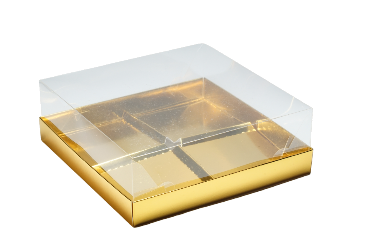 Коробка для моти 4шт с прозрачной крышкой 180х180х65 мм ETO. (золото)