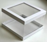 Коробка для торта с прозрачными стенками окошком 160х160х120 мм белая ЛЮКС РУ.