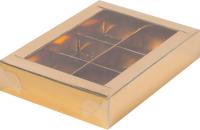 Коробка для конфет 6 шт с пластиковой крышкой (155х115х30 мм) зотото РУ.