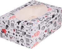 Коробка на 6  капкейков с круглым окошком, BOSS мужская (235х160х100 мм) РУ.