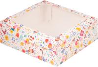 Коробка для зефира, тортов и пирожных с крышкой и окном Детский праздник 200х200х70 мм РУ.