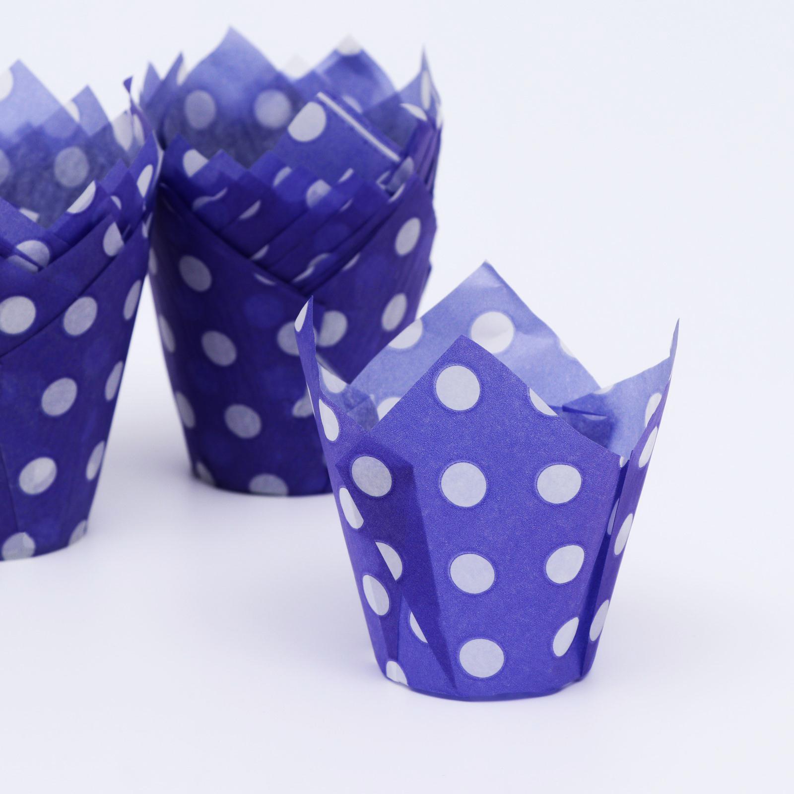Форма бумажная "Тюльпан" в белый горошек, 50*80 мм, 10 шт (фиолетовый)