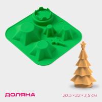 Форма для выпечки новогодняя «Новогодний набор», силикон, 20,5×22×3,5 см, 6 ячеек