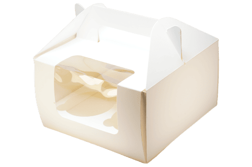 Коробка на 4 капкейка с окном и ручкой 160х160х100,  ETO. (белый)