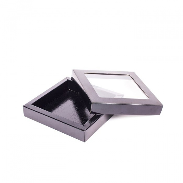 Коробка под шоколадку с окном (150х150х28 мм) (черная)
