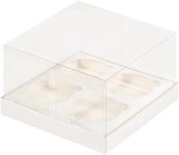 Коробка на 4 капкейка ПРЕМИУМ с прозрачным куполом и ложементом 160х160х100 мм РУ