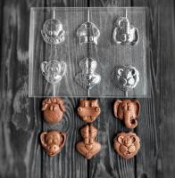 Форма пластиковая Зверюшки на палочках, барельеф большой