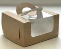 Коробка для бенто торта с окном 140х140х80 мм крафт Ру.