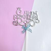 Топпер для торта боковой «С днем рождения» с короной, серебро