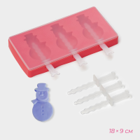 Форма силиконовая ««Снеговик», силикон, 18×9×2 см, 3 ячейки, с палочками