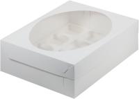 Коробка на 12 капкейков, с круглым окошком (320*235*100 мм), белая, РУ.