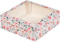 Коробка для зефира, тортов и пирожных с крышкой и окном, С праздником, Розы (200х200х70 мм) РУ.