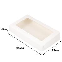 Коробка для печенья 20*12*3 см, белая с квадратным окном