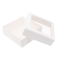 Коробка для пирожных, крышка с окном, 20х20х7 см, белая NEW