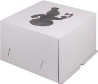 Коробка для торта с окном Снеговик 300х300х190 мм, белая гофрокартон РУ.