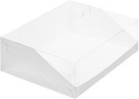 Коробка для торта с пластиковой крышкой 310х235х100 мм, серебро РУ.