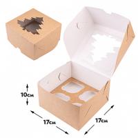 Коробка для 4 капкейков, Крафт с окном 