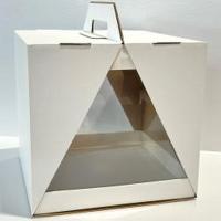 Коробка для торта, двусоставная, прозрачная с ручками (235х235х220 мм) РУ.