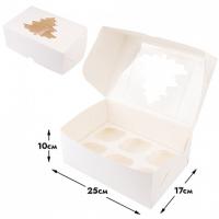 Коробка для 6 капкейков, белая с окном 