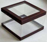 Коробка для торта с прозрачными стенками окошком, шоколад (180х180х100 мм) ЛЮКС РУ.