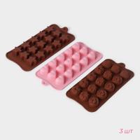 Силиконовые формы «Сердечки. Звездочки. Цветы», набор 3 шт