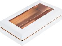 Коробка для макарон прямоугольное окно Люкс 210х110х55 мм, белая РУ.