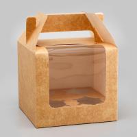 Коробка для 4 капкейков, крафт 16×16×14 см