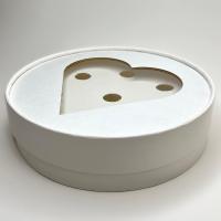 Коробка для конфет круглая с окном 8 шт, d 165 мм h 35 мм (окно СЕРДЦЕ), белаяая РУ. тубус