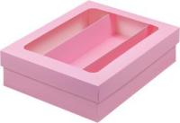 Коробка для макарун с окном с ложементом 210х165х55 мм,  розовая РУ.