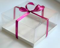 Коробка для торта с прозрачным куполом. белая (225х255х110 мм) РУ.