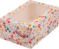 Коробка на 6 капкейков с прямоугольным окном 235*160*100 детский праздник РУ.