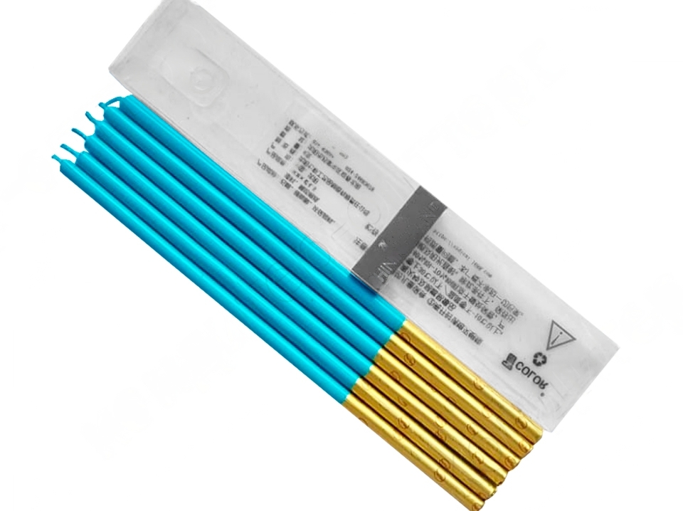 Набор свечей для торта "Двухцветные" 16 см, 6 шт (Золото-голубые)