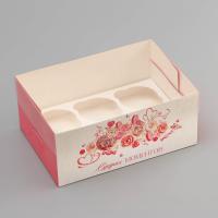 Коробка для 6 капкейков с прозрачной крышкой, «Сладких моментов», 23×16×10 см