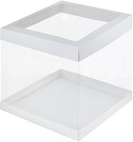 Коробка для торта ПРЕМИУМ с прозрачными стенками и окном 235х235х220 мм белая РУ.