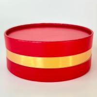 Коробка для торта и пирожных ТУБУС красная матовая/золото 120х45 мм РУ.