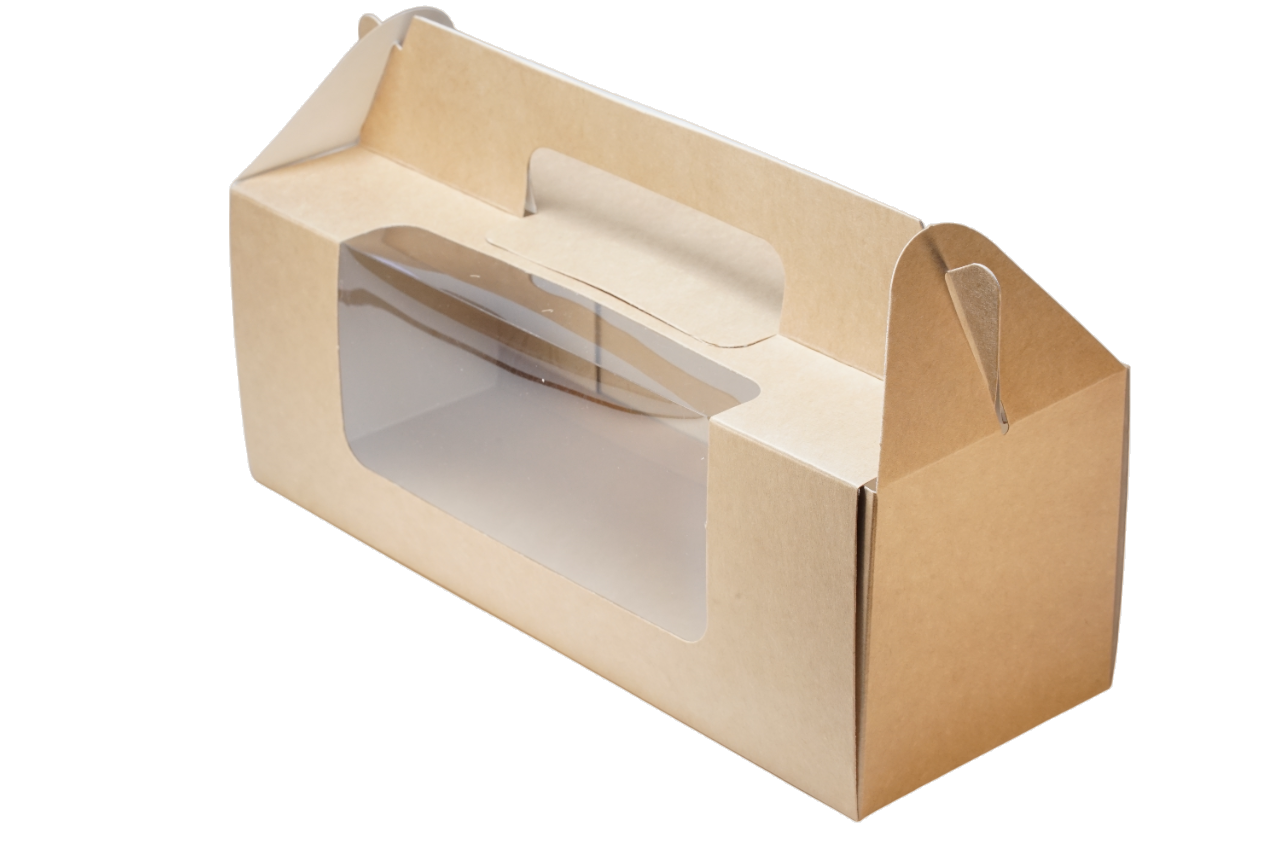 Коробка на 3 капкейка с окном и ручкой 270х100х100, ETO. (крафт)