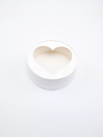 Коробка под зефир и печенье ТУБУС С ОКНОМ СЕРДЦЕ d=200 мм h=70 мм, белая РУ.