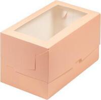 Коробка для половинки рулета ПРЕМИУМ с пластиковой крышкой, персиковая (210х120х120 мм) РУ.