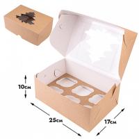 Коробка для 6 капкейков, Крафт с окном 