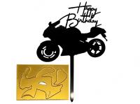 Топпер «Happy Birthday» Мотоцикл черный с золотом