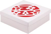 Коробка для зефира, тортов и пирожных с крышкой и окном, Новогодний узор (200х200х70 мм) РУ.