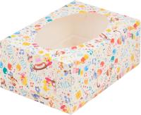 Коробка на 6  капкейков с круглым окошком, Детский праздник (235х160х100 мм) РУ.