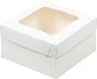 Коробка для зефира, тортов и пирожных с крышкой и окном. белая  (120х120х60 мм) РУ.